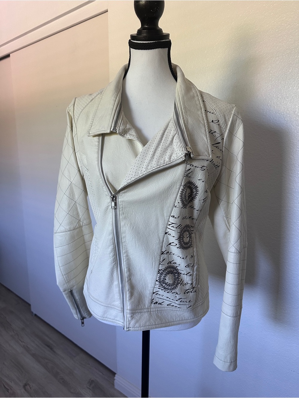 Desigual Cream Faux-Leather Asymmetrical Zip Jacket